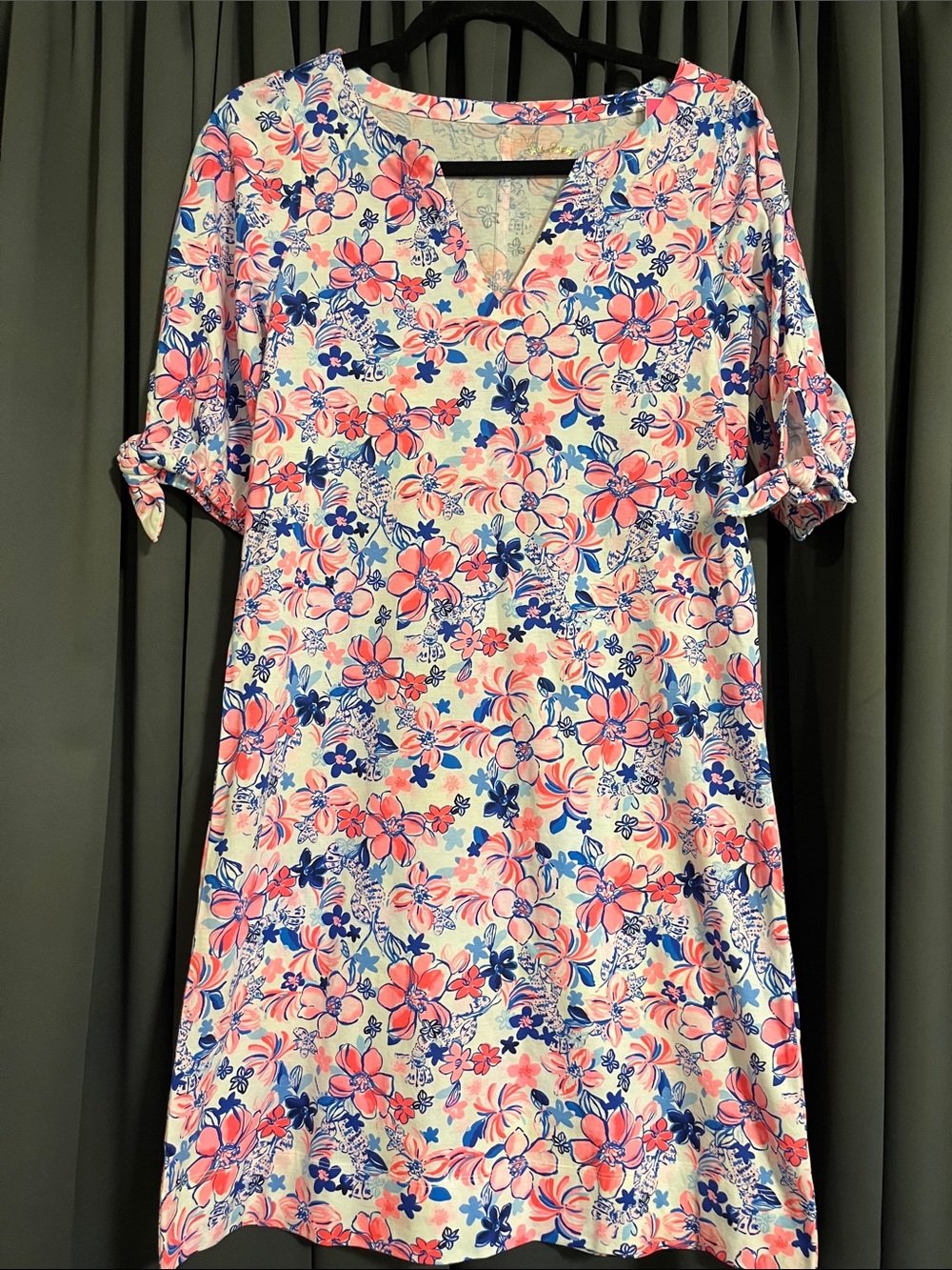Lilly Pulitzer White Floral Shift Dress with Pink and Blue Print